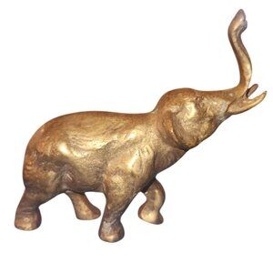 Vintage Solid BRASS 4.5"x4.5" Elephant Figurine Statue Trunk Up Good Luck!